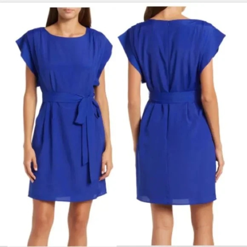 Eliza J Drape Sleeve Sash Belt knee length dress- size 6